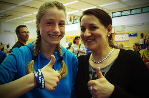 Felicia und Olympia-Siegerin Anna Dogonadze bei der Trampolin-DM 2016 in Büttelborn